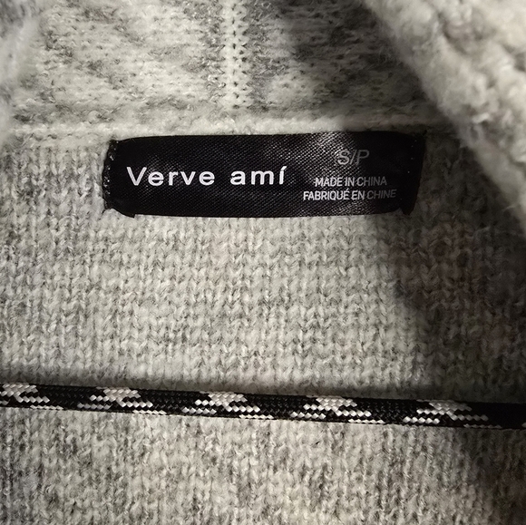 Verve Ami Soft Gray And White Open Front Cardigan Sjze Small Pockets - Picture 3 of 5